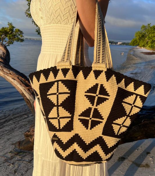 Black and Beige Beach Bag
