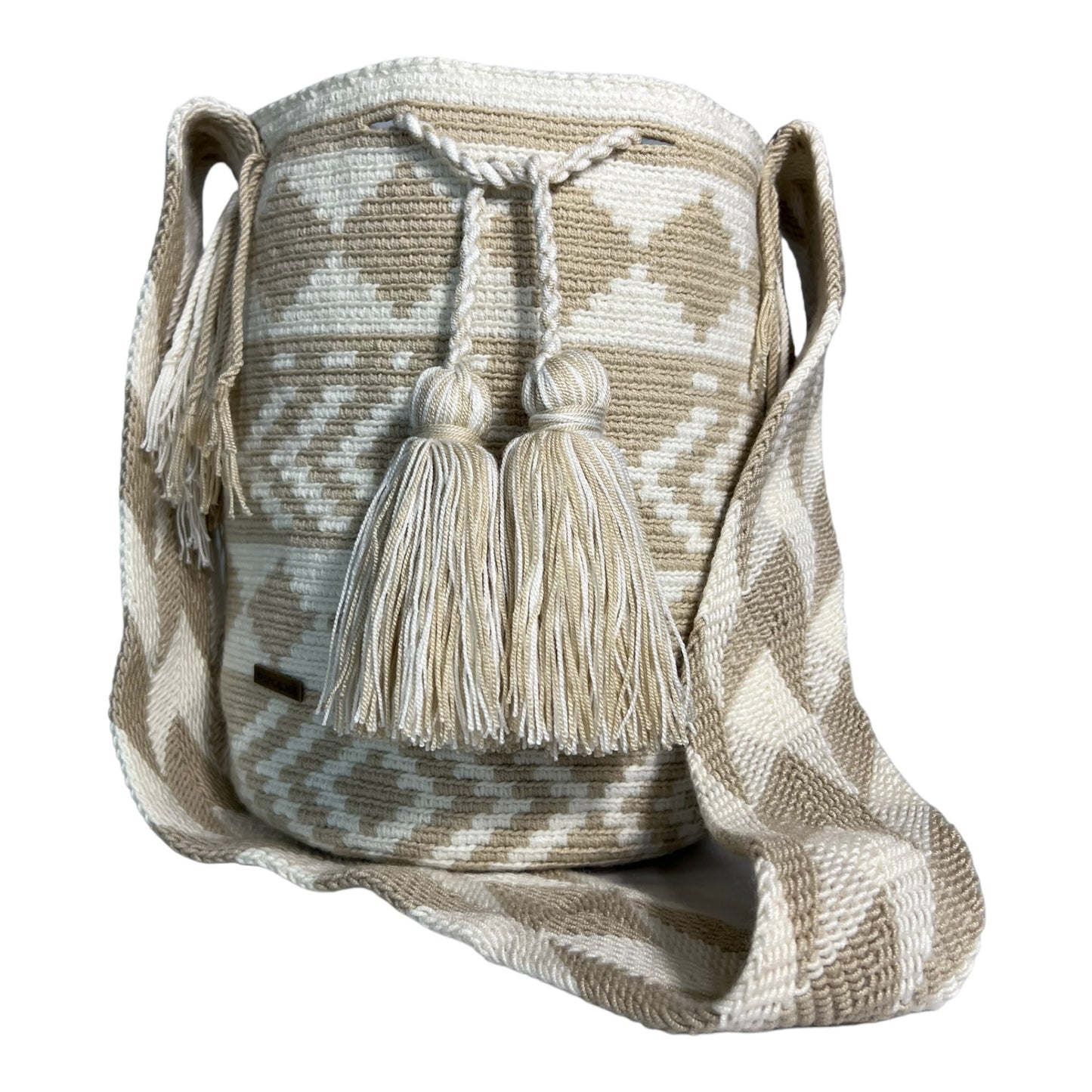 Beige and White Medium Bag