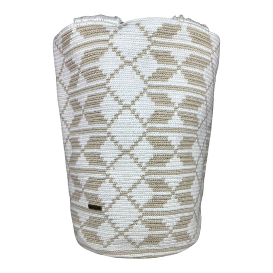 Beige and White Tote Bag