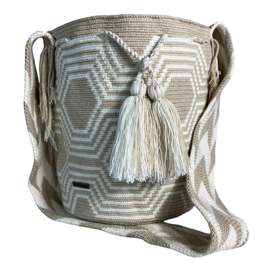 Beige and White Medium Bag