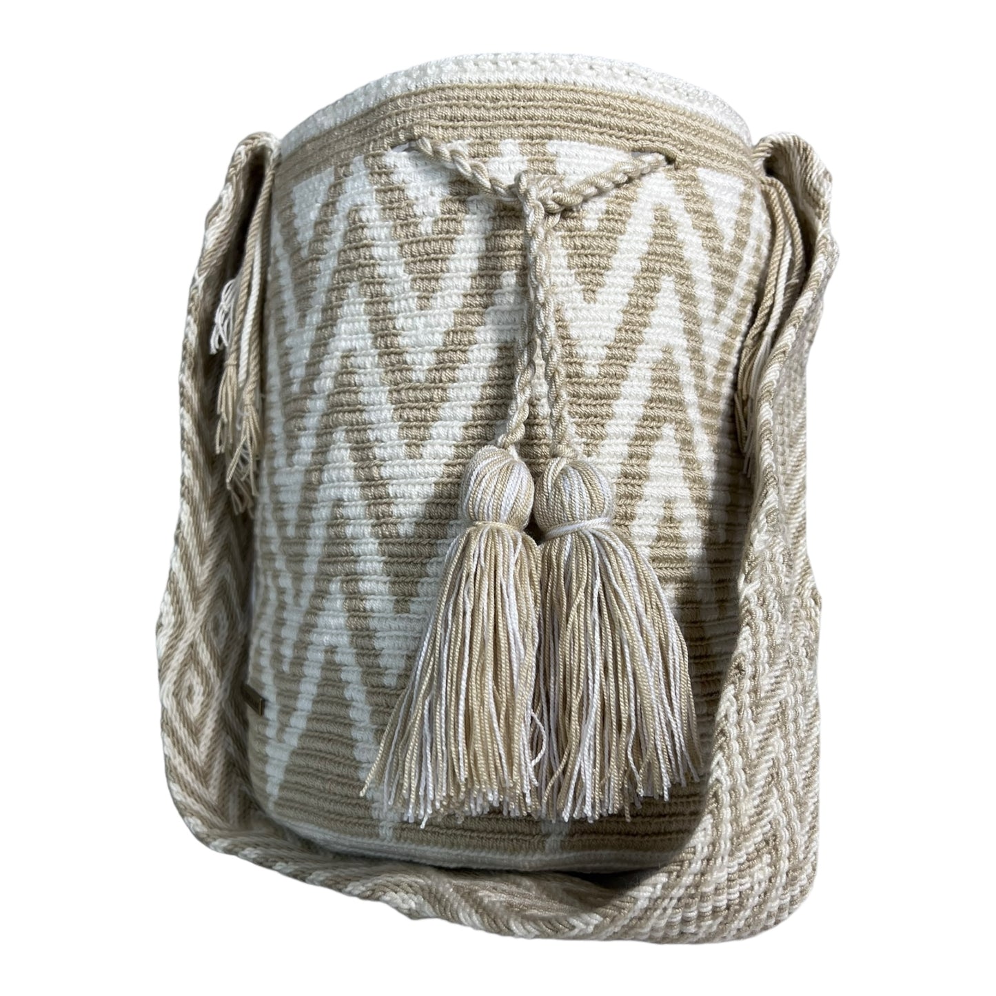 Beige and White Medium Bag