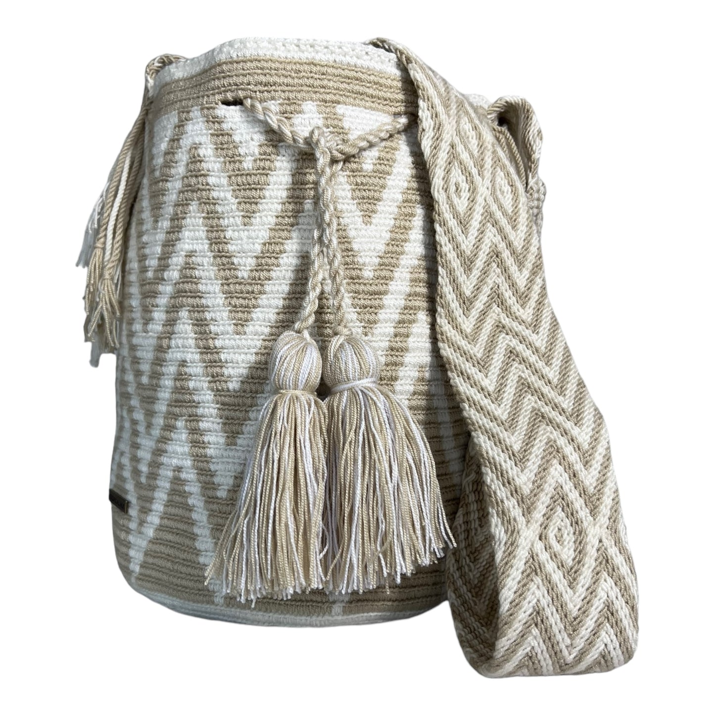 Beige and White Medium Bag