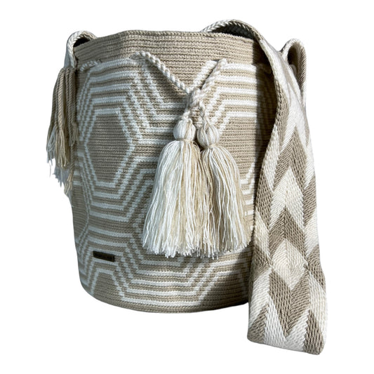 Beige and White Medium Bag