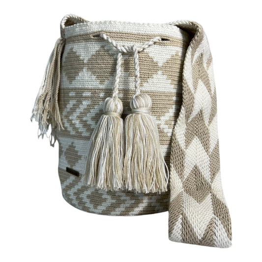 Beige and White Medium Bag